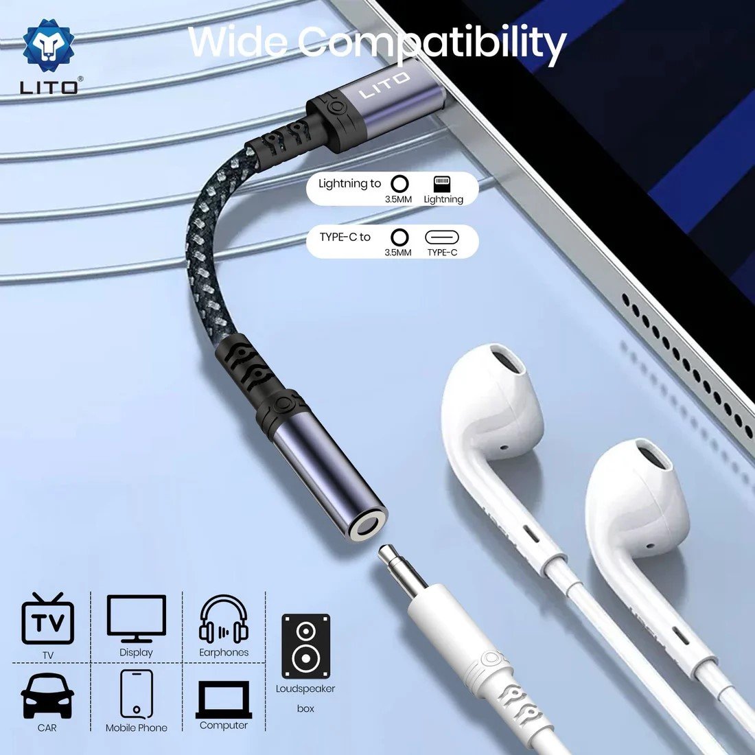 LITO LA03T Type-C to 3.5mm Jack Audio Adapter, USB-C Headphone Converter