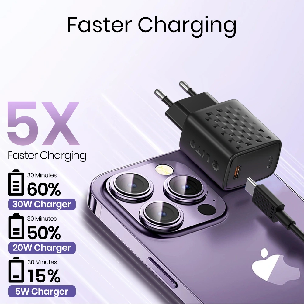 LITO LC17L Gan 30W Fast Charger With Type-C to Lightning Cable for iphone